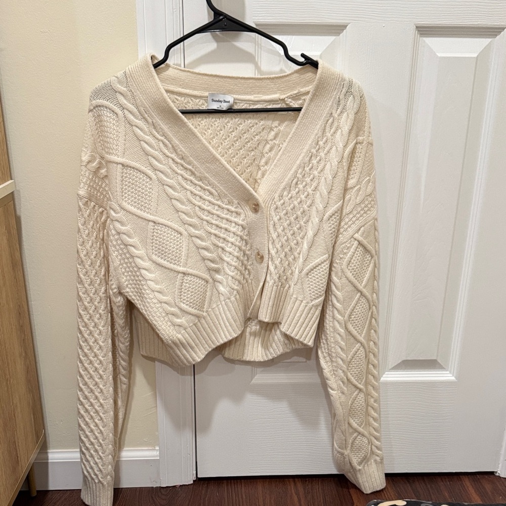 Aritzia Cream Cable Knit Cardigan